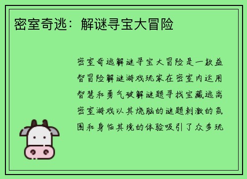 密室奇逃：解谜寻宝大冒险